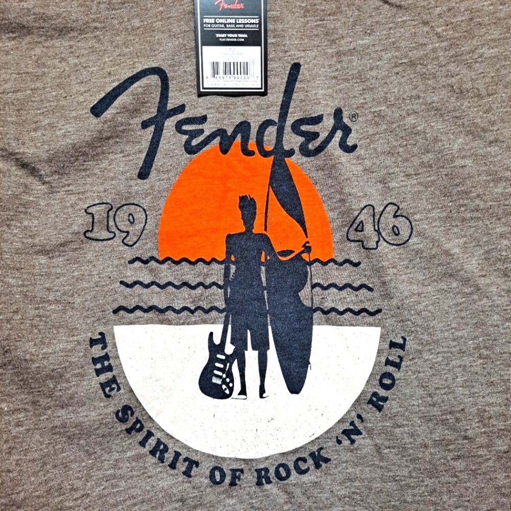 FENDER Guitar NWT Brown Olive Short Sleeve Retro Graphic Sunset Spirit Tee 2XL
